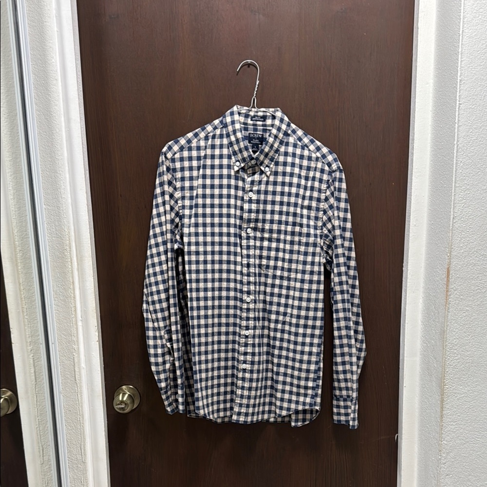 Men's Blue and White Checkered Shirt